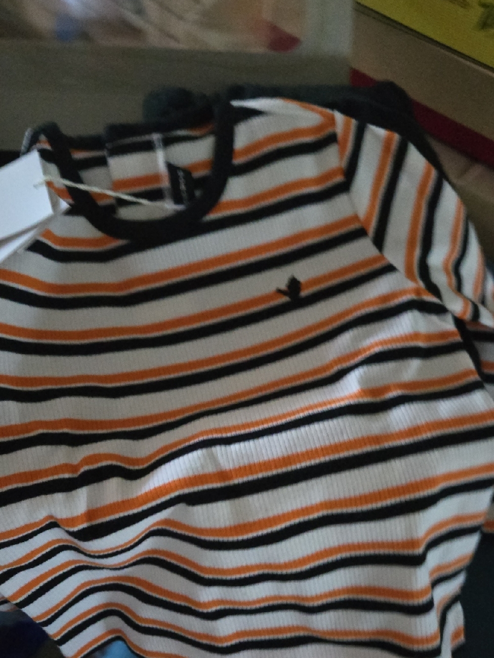 Striped Crewneck Kids Top in White, Black & Orange